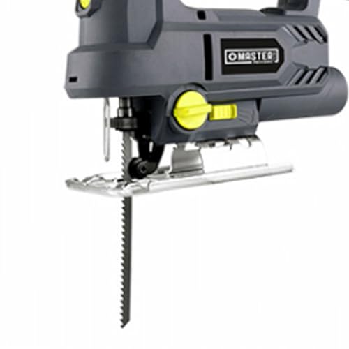 Master Mechanic 6.5 Amp 3,000 RPM Steel Base Jig Saw Power Hand Tool with Toolless Blade Change, Lock On Switch, and Blower Function for Wood, Gray