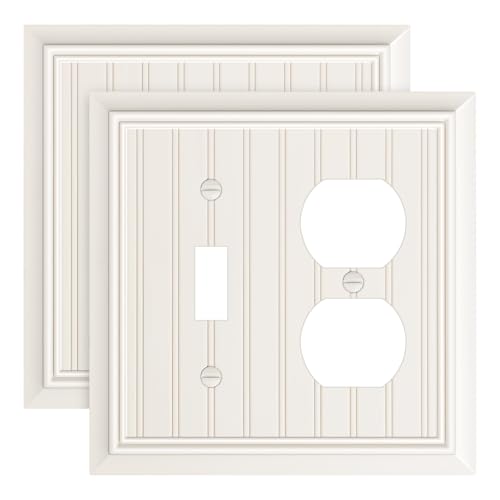 2-Pack Beadboard Bamboo Fiber Combo Toggle/Duplex Light Switch Cover Plate - color: Light Almond, size: 1 Toggle/1 Duplex 2PK