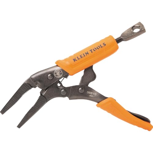Klein Tools 38610 Locking Plier, Long Nose with Lever Release Handles, High Torque, Ideal for Tight Spaces, 4-Inch - style: 4-In Long Nose