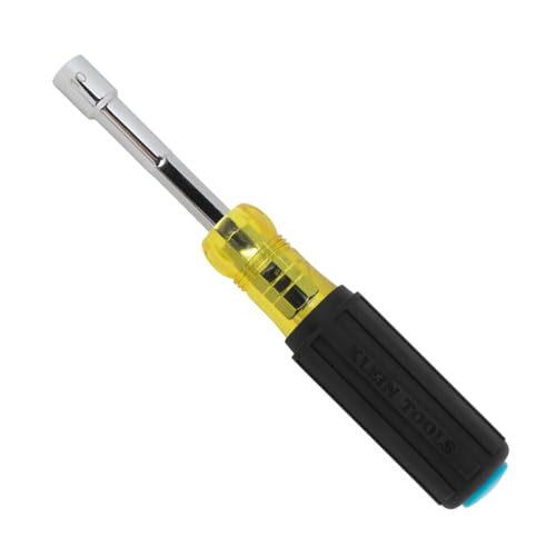 Klein Tools 65414 Heavy-Duty Hollow Shaft Nut Driver, Color-Coded 1/4-Inch Hex, Pass Through Design, 6-Point Socket, and Cushion-Grip Handle - size: 1/4-Inch
