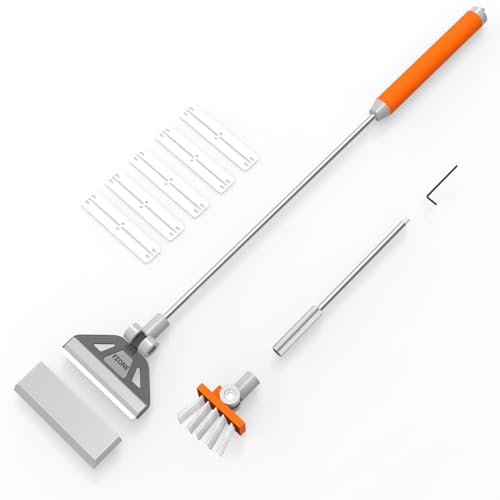 FZONE Algae Scraper for Glass Aquariums, 19''-26'' Detachable Length, 2-in-1 Fish Tank Cleaning Kit with Brush Head and 5 Stainless Steel Blades
