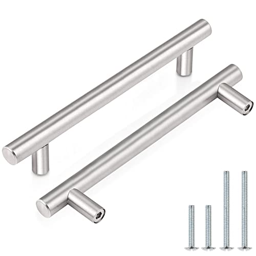 Probrico 5 Pack Stainless Steel Kitchen Cabinet Drawer Closet Handles Bedroom Dresser Pulls 5"/128mm Hole Centers - color: Brushed Nickel, size: hole center 5"