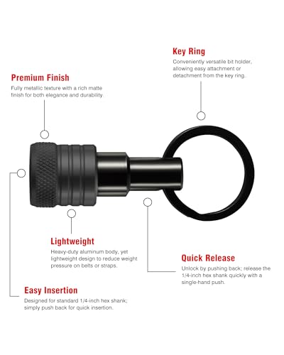 Katerk Bit Holder Keychain 12 Pcs, 1/4-Inch Hex Shank, Quick Release, Black - color: Black