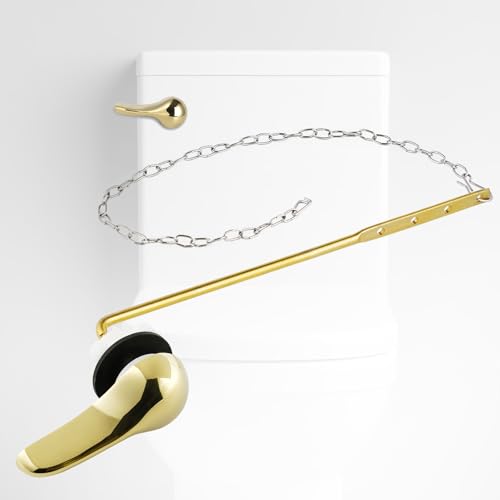 iFealClear Polished Gold Metal Universal Toilet Handle Replacement Kit, Front Mount Toilet Tank Flush Lever Handle with Nut Lock, Toilet Trip Lever Fits Most Toilets, Sold Brass Material - color: Polished Gold, style: Front Mount Design