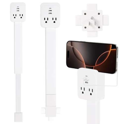 Outlet Extender 17-41in，Upgrade Stable USB-A&USB-C Wall Outlet Extender Made of Fireproof Material，Wall Plug Extender Anti-Wires-Chaos，with 4 Fixed Angles Suit for Outlet Behind Desk, Sofa（White） - color: White 17-41in