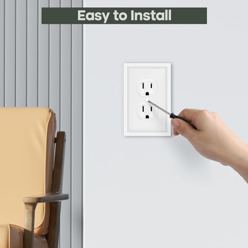 4 Pack White Decorative Duplex Outlet Cover Wall Plates - size: 1 Gang Duplex Outlet
