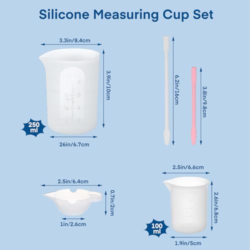 Gartful 16PCS Silicone Measuring Cups Set, Resin Casting DIY Tool Kit, 2PCS 250ml Large Pouring Cups, 4PCS 100ml Reusable Measurements Cups, 4pcs Mixing Cups, 2PCS Large and 4 Smaller Stir Sticks - size: Large-250ml*2+100ml*4+mini size*4+stir stick*6