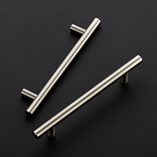 Ravinte Cabinet Pulls,7.38" Length, 5" Hole Center,Brushed Nickel,30 Pack | Round T-Bar Shape, Kitchen Drawer Pulls, Stainless Steel Feel, Cabinet Handles, For Cupboards, Drawers, Dressers, Cabinets - color: Satin Nickel