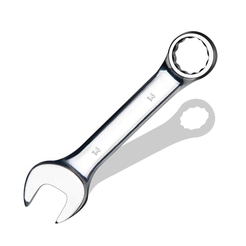 14 mm Metric Stubby Combination Wrench, CR-V Steel with Mirror Polish, 12-Point Design, 15-Degree Offset, Perfect for Auto Repair, Household, Car & Truck Emergency - size: 14 mm