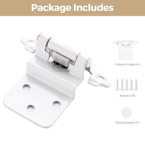 4 Pack 2 Pair White Cabinet Hinges, 3/8" Inset Semi-Concealed Hinges - color: White, size: 3/8" Inset