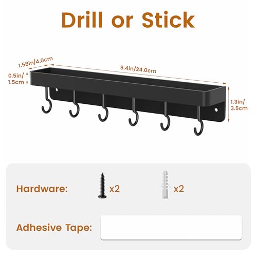 niffgaff Black Key Holder Wall Mount, Stainless Steel Self Adhesive Hooks Rack with Shelf, No Drill Key Hanger for Door and Wall - color: Black