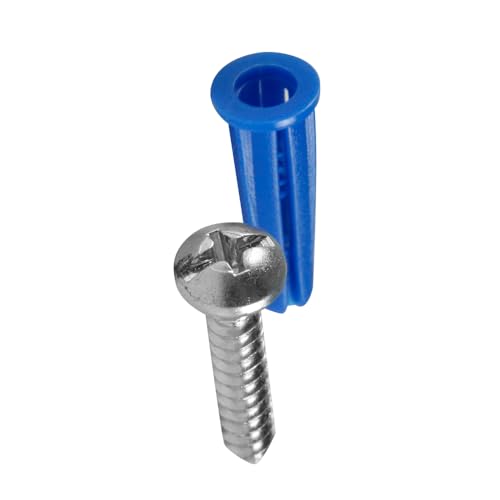 Skywalker Conical Anchor Kit 100-Pack – #8-1" Pan Head Screws with Blue Plastic Anchors & 3/16" Drill Bit – Wall Anchor Set – Made in USA - size: #8