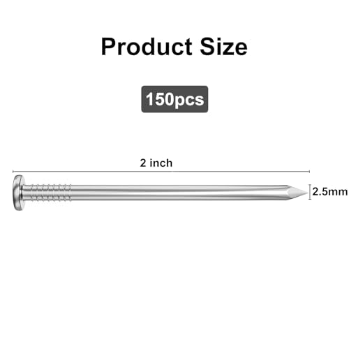 VGBUY 150PCS Stainless Steel Hardware Nails, 2 Inch Flat Head for Hanging Pictures, Small Wall and Wood Finishing Nails - color: Silver, size: 2 in