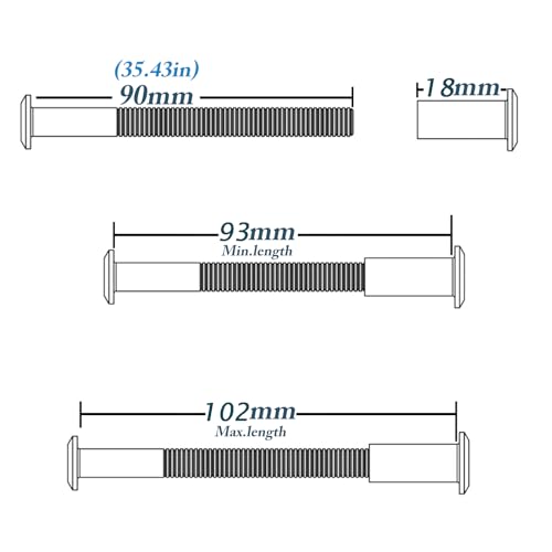 10pcs M6 Furniture Joint Connector Bolt & Cap Nut Kit 90MM - size: 90mm (10pcs)