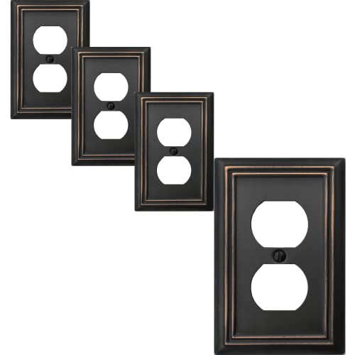 OKAWYC Single Duplex Outlet Light Switch Cover Adler Metal Wall Plate, 4-Pack Aged Bronze 1 Gang, for Receptacle Light Switch, Switch Cover Decorative Wallplate, Durable - style: 1 Duplex 4PK