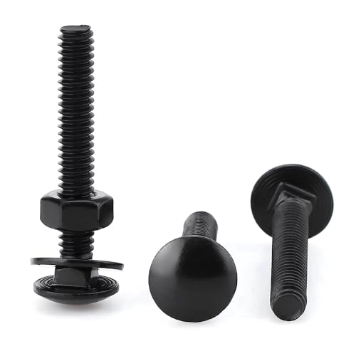 Glvaner (6 Sets) 3/8-16 x 2-1/2" Stainless Steel Carriage Bolts Screws Black and Hex Nuts & Flat Washers Black, Round Head Square Neck, 304 Stainless Steel 18-8, Full Thread Coverage - size: 3/8-16 x 2-1/2"