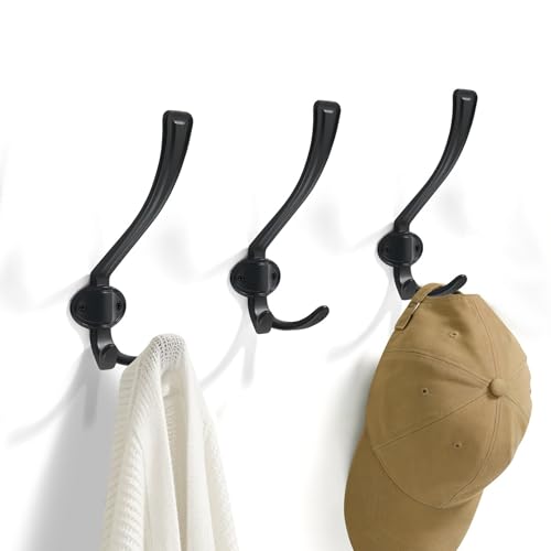 TUNNY Coat Hooks - Heavy Duty Hooks-Matte Black Coat Hooks, Pack for 3 Entry Shoe Cabinets On Door Hanger, wall Hook for Hanging Towel,Purse, Robe, Backpack, Jacket, Clothes - for Bathroom - color: Matte Balck