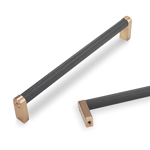 10 Pack 7-1/2 inch(192mm) Black and Champagne Bronze Kitchen Cabinet Handles Knurled Cabinet Pulls Black Drawer Pulls Kitchen Cabinet Hardware Handles Dresser Handles - color: Black And Champagne Bronze, size: 7-1/2" Hole Center（192mm）