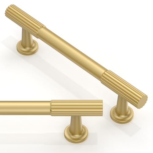 10 Pack Brushed Gold Cabinet Pulls 4 Inch(102mm) Kitchen Cabinet Handles Solid Zinc Alloy Cabinet Hardware Drawer Pulls - color: Brushed Gold, size: 4" Hole Center