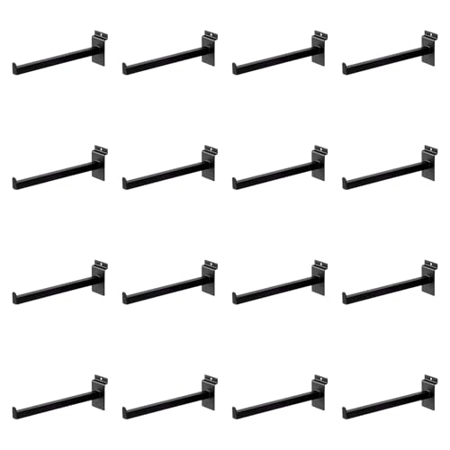 16 Pack Heavy Duty Tube Slatwall Shelf Brackets, Metal Tubular Slat Wall Brackets with Lip, Slatwall Accessories for Garage, Retail, and Home Storage - size: 10 Inch, style: Black