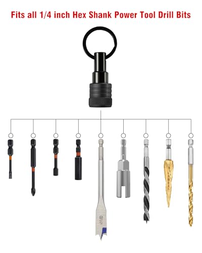Katerk Bit Holder Keychain 12 Pcs, 1/4-Inch Hex Shank, Quick Release, Black - color: Black