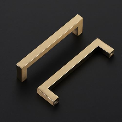 Ravinte Champagne Bronze Square Cabinet Handles Drawer Pulls,5 Inch,30 Pack | Screws Included, Stainless Steel, Square Bar Grip, Easy Install, Kitchen Cabinet Hardware, For Cupboards, Drawers, Dressers - color: Champagne Bronze