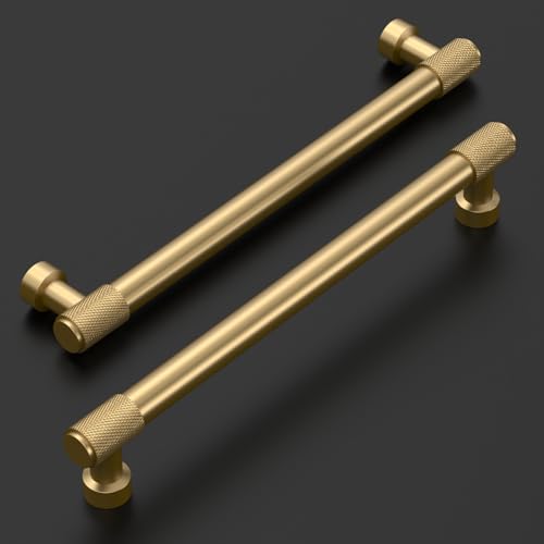 Amerdeco 10 Pack Champagne Bronze Knurled Cabinet Pulls 7 Inch(177.8mm) Hole Center Kitchen Cabinet Handles Drawer Pulls Cabinet Hardware ZH034 - color: Champagne Bronze, size: 7"/177.8MM Hole Center