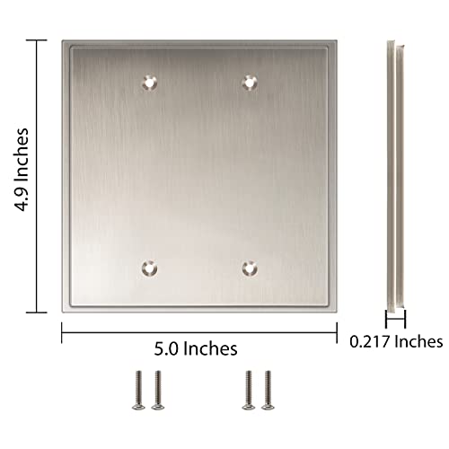 Henne Bery Soft Modern Decorative Wall Plate Switch Plate Outlet Cover (Double Blank, Satin Nickel) - style: Double Blank