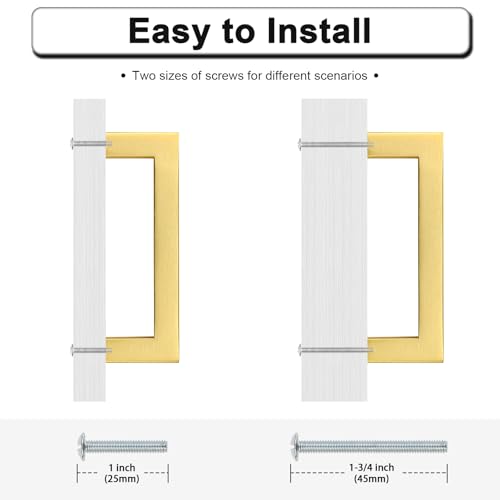 Probrico Gold Cabinet Handles 3-3/4 Inch(96mm) Hole Centers Drawer Pulls Stainless Steel Kitchen Cabinet Handles Golden Square Drawer Handles Modern Cabinet Hardware 10 Pack - color: Gold, size: hole center 3-3/4"