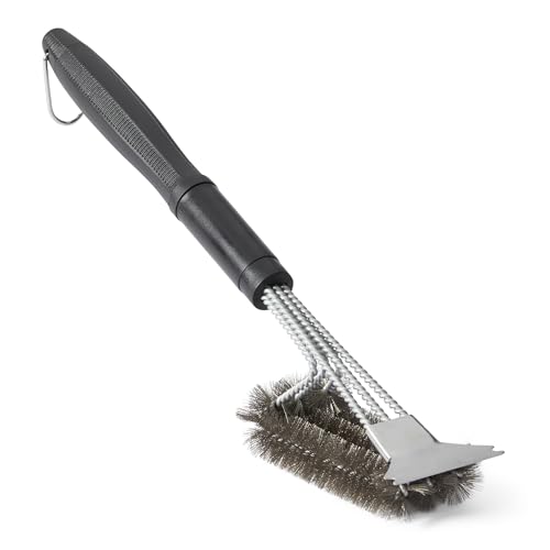 Amazon Basics Grill Brush and Scraper with Deluxe Handle, BBQ Cleaning Tool for Gas, Infrared, Charcoal, Porcelain Grills, Outdoor Grill Accessories - size: Grill Scraper and Brush