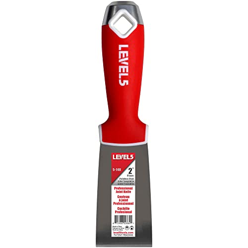 2" Soft-Grip Stainless Steel Drywall Joint Knife - LEVEL5 | Pro-Grade | Comfortable Finishing Hand Tool | Metal Hammer End | Sheetrock Gyprock Plasterboard Mud | 5-148 - size: 2"