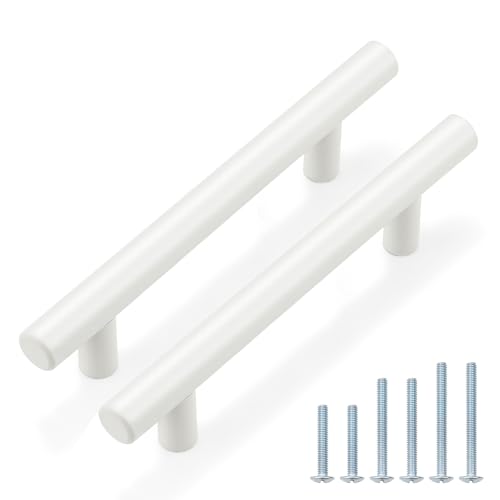Probrico (5 Pack White Cabinet Pulls 3-3/4 Inch T Bar Euro Style Handles Kitchen Cupboard Stainless Steel Modern Cabinet Hardware - color: White, size: hole center 3-3/4"