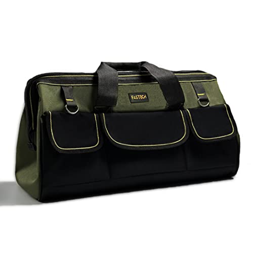 FASTECH 20-inch Wide Mouth Tool Bag with Water Proof Molded Base, Wide Mouth Tool Tote Bag, Waterproof Tool Organizer Bag for Men with Adjustable Shoulder Strap(No Bottom Shell) - size: 20 inch-Black-No Bottom Shell