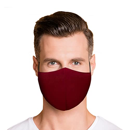Washable Face Mask with Adjustable Ear Loops & Nose Wire - 3 Layers, Made in USA - color: Solid - Burgundy