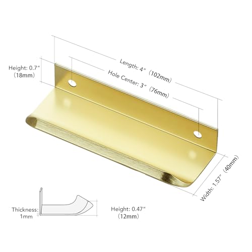 Ravinte Hardware Gold Cabinet Handles Finger Edge Pulls 4 Inch CC 10 Pack - color: Gold, size: 102mm/4" Overall Length