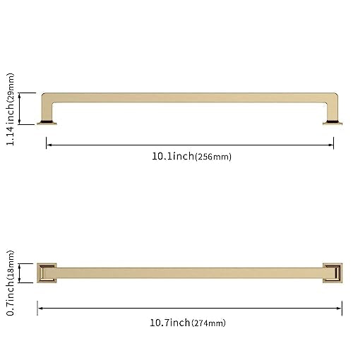Asidrama 10 Pack 10 inch Brushed Brass Kitchen Cabinet Handles | Heavy-Duty Solid Zinc, 2 Screw Sizes, 10" Hole Center(256mm), Cupboards, Drawers, Dressers, Furniture, Hardware - color: Brushed Brass, size: 10" Hole Center(256mm)