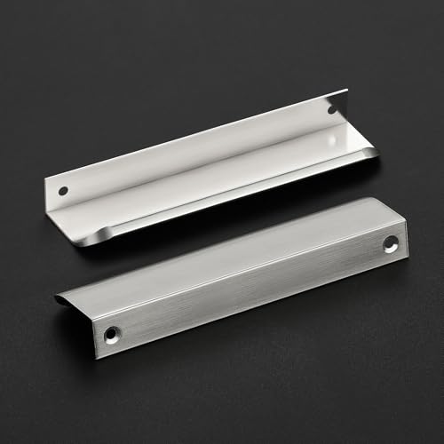 Brushed Nickel Cabinet Handles Finger Edge Pulls 5.9 Inch CC 10 Pack - color: Silver, size: 150mm/5.9" Overall Length