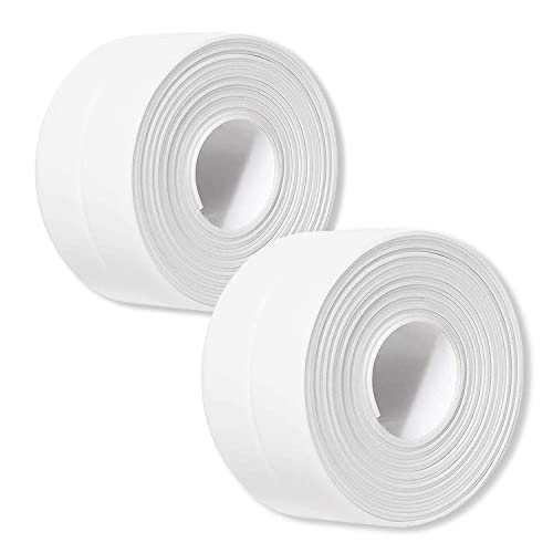2 Pack Caulk Strip, 1.5" x 10.5Ft PVC Self Adhesive Caulk Tape, Sealing Waterproof Silicone Tape for Bathroom Bathtub Kitchen Toilet Wall Windows - color: 2 Pack, White