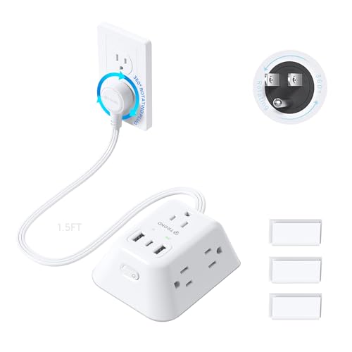TROND 360° Rotating Plug Power Strip, 1440J Surge Protector Outlet - size: 1.5 FT