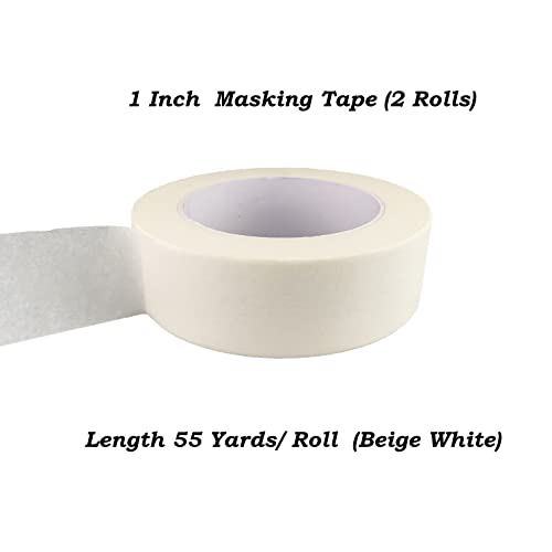 Beige White Masking Tape, 1 Inch x 55 Yards, 2 Rolls - color: Beige White