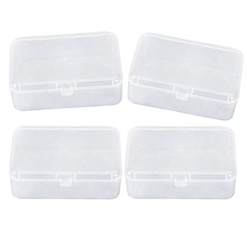 AKOAK Clear Polypropylene Rectangle Mini Storage Containers Box with Hinged Lid for Accessories,Crafts,Learning Supplies,Screws,Drills,Battery,Pack of 4 (3.46" x 2.24" x 1.18") - size: 3.46" x 2.24" x 1.18"