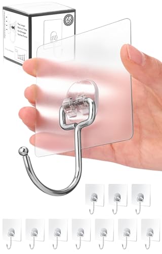 Antimbee 10-Pack All-Purpose Large Adhesive Hooks for Hanging, Banana Hook, Heavy Duty Adhesive Hooks 37 lb(Max), Sticky Wall Hook fit Home, Bathroom, Kitchen, Office and Outdoor