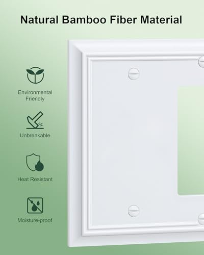 2-Pack Natural Bamboo Fiber Combo Blank/Decorator Wall Plates - color: Pure White, size: 1 Blank/1 Decorator 2PK