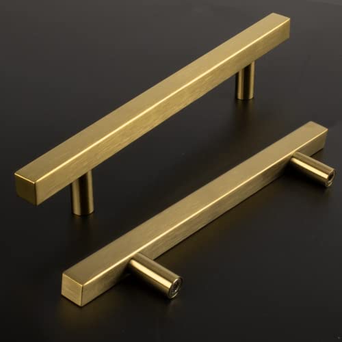 Goldenwarm 10 Pack 5 Inch Gold Cabinet Handles Brushed Brass Kitchen Pulls - color: Gold, size: 5 Inch Hole Center