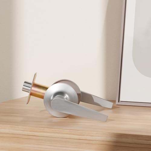 1 Pack of MANREN Lever Passage Door Lever Handle Lock, Universal Door Knob Hardware,Nickel Brushed Color (MR802pa) - color: Nickel Brushed, style: Passage