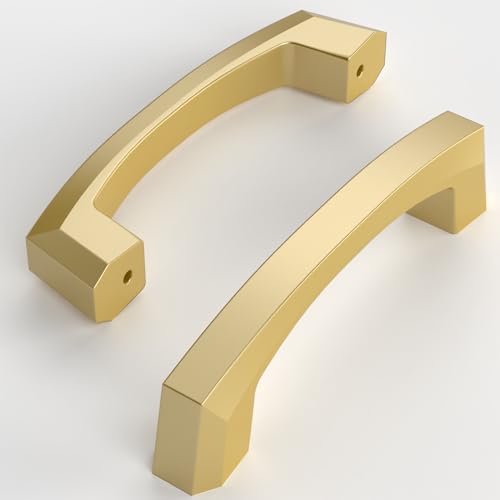 Amerdeco 10 Pack Brushed Gold Cabinet Pulls 3 Inch(76MM) Hole Centers Kitchen Cabinet Handles Hardware Kitchen Handles for Cabinets Cupboard Handles Drawer Pulls ZH0032 - color: Brushed Gold, size: 3"/76MM Hole Center