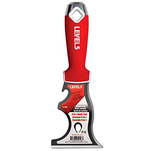 9-In-1 Painter’s Tool - LEVEL5 | Multi-Use Knife, Hardened Carbon Steel | Metal Hammer End | Pro-Grade Finishing Tools | 5-200
