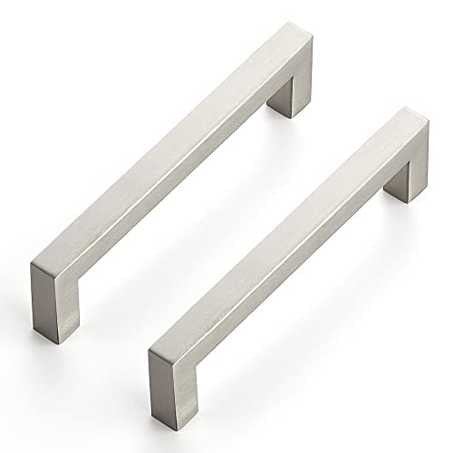 Ravinte Brushed Nickel Square Cabinet Handles Drawer Pulls,5 Inch,30 Pack | Screws Included, Stainless Steel, Square Bar Grip, Easy Install, Kitchen Cabinet Hardware, For Cupboards, Drawers, Dressers - color: Brushed Nickel