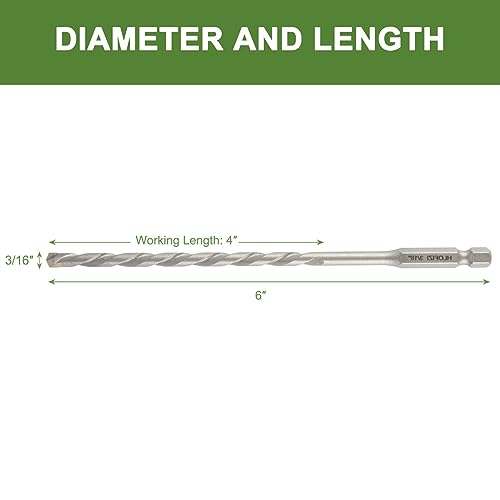 3/16" x 6" Masonry Drill Bits 3/16 inch Concrete Hammer Drill Bits Carbide Tipped, for Cement, Brick, Stone, 2 Pack, Hex Shank - size: 3/16" - 2 Pack