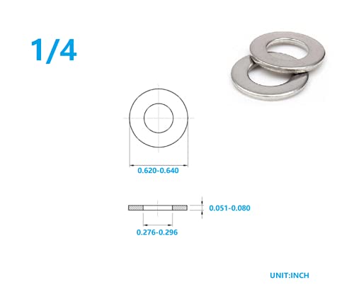 1/4" Stainless Flat Washers 100 Pack Made of 18-8 (304) Stainless Steel…… - color: Silver, size: 1/4"